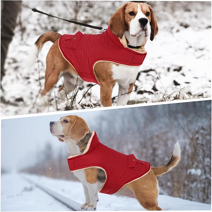 ASENKU Warm Dog Winter Coat, Waterproof Dog Coat for Cold Weather, Fleece Dogs Jacket with Ultra Thick Plush Lining Leash Hole Storage Pockets for Large Dogs (Red, X-Large)