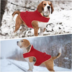 ASENKU Warm Dog Winter Coat, Waterproof Dog Coat for Cold Weather, Fleece Dogs Jacket with Ultra Thick Plush Lining Leash Hole Storage Pockets for Medium Large Dogs (Red, Large)