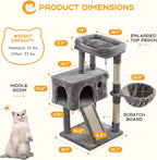 HOOMIC 36" Cat Tree for Indoor Kitty, Multi-Level Condo with Sisal Scratching Posts and Board, Cozy Hammock, Padded Plush Perch for Kittens, Grey