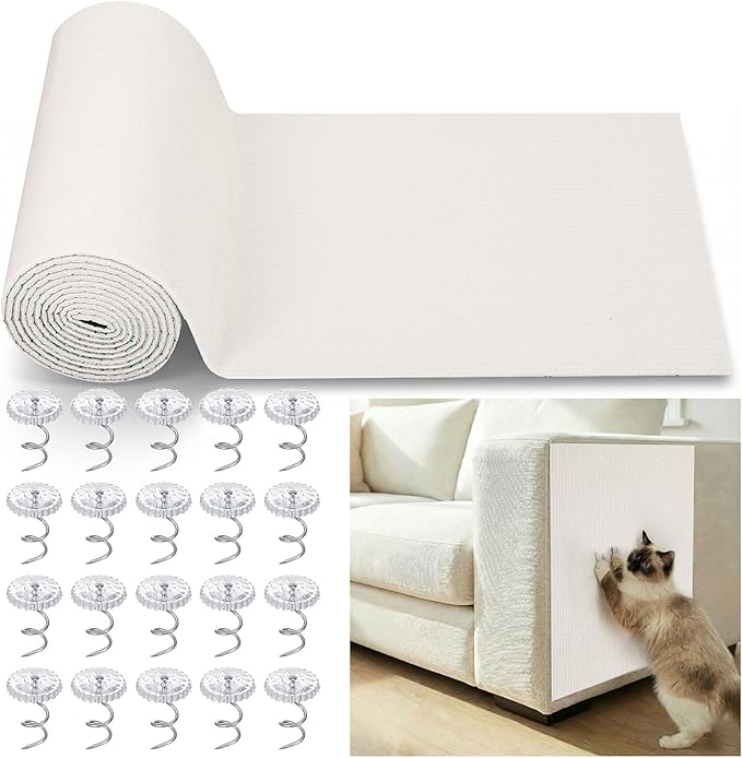 118" x 15.7" Extra Large Self-Adhesive Trimmable Cat Scratching Mat DIY Cat Scratch Furniture Protector with 20 Screws for Couch, Wall, and Indoor Furniture