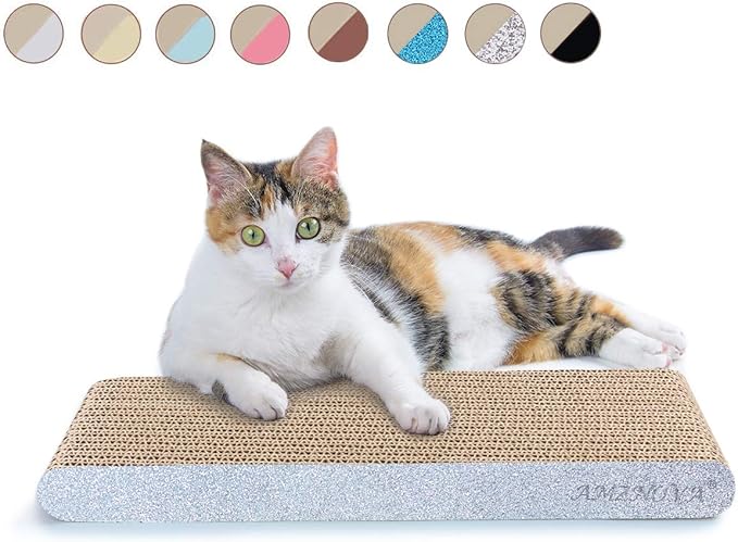 AMZNOVA Cat Scratcher Rescratch Cat Scratching Board, Scratching Pad with Catnip for Indoor, Flat Cardboard Scratcher Scratch Board for Kitten, Narrow, Glitter Silver