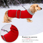 Geyecete Dachshund Sweaters, Dachshund Coat Perfect Dog Winter Coat with Padded Fleece Lining and High Collar, Dog Snowsuit with Adjustable Bands - Red-L
