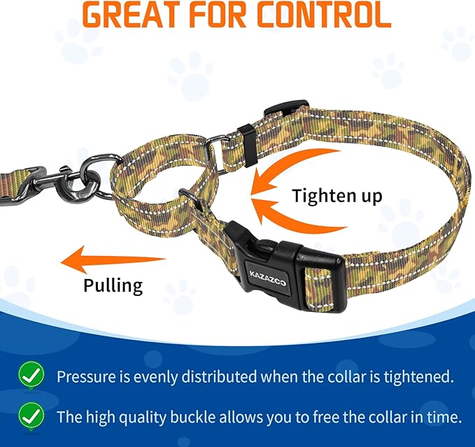 Kazazoo Reflective Martingale Collar for Dogs with Quick Release Buckle Adjustable Soft Durable Dog Collar for Small Medium Large No Pull Training Dog Collars-Camo L