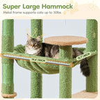 Taoqimiao 72 Inches Cat Tree for Large Cats, Multi-Level Tall Cat Tower, Widened Cat Condo with Large Scratch Board, 5 Scratching Posts, Metal Hammcock, Cozy Basket, Cactus, MS045T