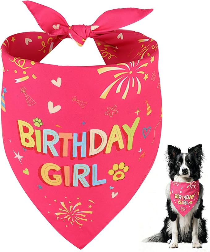 SZEE Dog Birthday Bandana, Reversible Bandanas for Dog Birthday Outfits, Pet Apparel & Accessories, Triangle Pet Scarf for Photo Prop and Holiday Decor (Large, Pink)