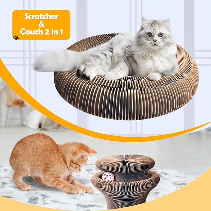 Magic Organ Cat Scratching Board & Interactive Toy Set - Durable Cardboard Scratcher with Scratching Ball for Indoor Cats - Mental & Physical Exercise for Kittens & Adult Cats