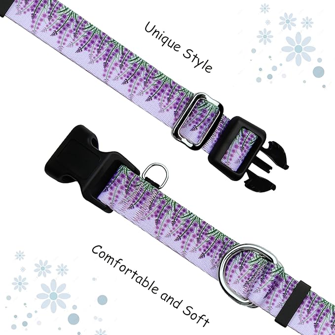 Martingale Collar for Dogs with Buckle Floral No Pull Adjustable Nylon Limited Slip Training Dog Collars (Purple Lavender, Large)