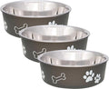 Loving Pets - Bella Bowls - Dog Food Water Bowl No Tip Stainless Steel Pet Bowl No Skid Spill Proof (Medium, Espresso Brown) (Pack of 3)