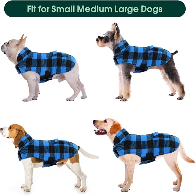 Kuoser Dog Winter Coat, Windproof Dog Fleece Jacket British Style Plaid Cold Weather Doggie Vest Coats, Reversible Cozy Warm Pet Clothes Apparel for Medium Dogs M