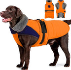 MIGOHI Comfortable Large Dog Coat - Waterproof Dog Coat with Reflective Strips,Windproof XXL Dogs Jacket with Warm Turtleneck, Snow Coats for Large Dogs,Labrador Golden Retriever,2XL,Orange