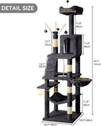 DWVO 64.5" Tall Cat Tree, Multi-Tier Cat Condo with Hammock, Scratching Posts & Play Balls for 2-3 Cats (Dark Gray)