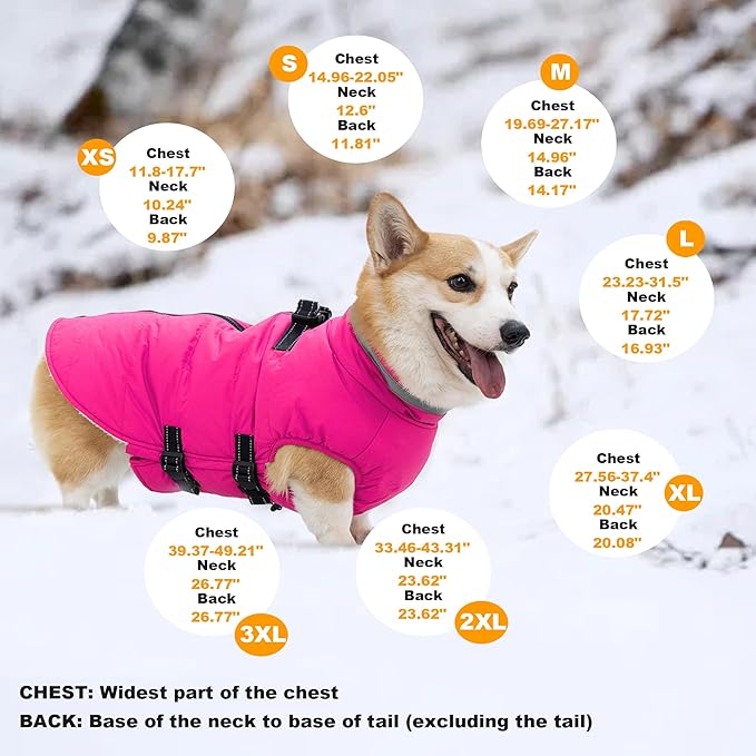 Mklhgty Small Dog Coat with Harness Built-in, Waterproof Reflective Fleece Lined - Warm Windproof Winter Jacket with Back Zipper, Cold Weather Snow Dog Coats - Pink - XS