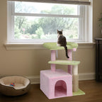 27.5in Cat Tree, Multi-Level Cat Tower with Scratching Post and Pad, Cozy Condo, Padded Top Bed for Kittens and Indoor Cats (Pink)