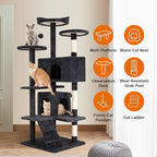 Cat Tree 69.3 inches Cat Tower for Indoor Cats Cat House with Replaceable and Removable Dangling Ball Cat Trees and Towers with Funny Toys, Dark Gray