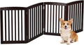 ZENY Freestanding Pet Gate for Dogs - 4 Panels Indoor Foldable Dog Fence for Stairs, Hallways, or Doorways - 82x24-Inch Freestanding Dog Gates, Brown