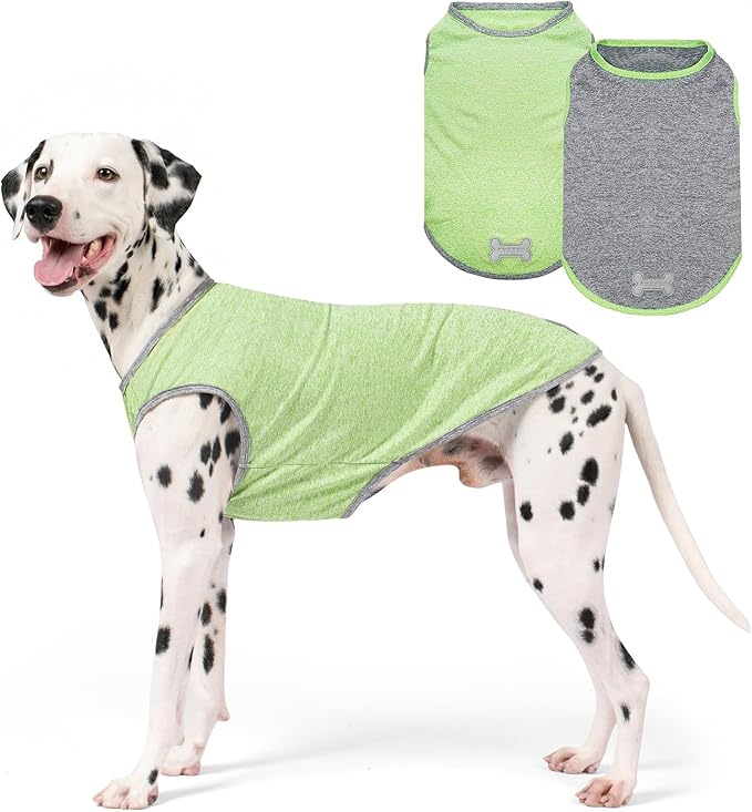 KYEESE 2Pack Dog Shirt, Lightweight Sun Protection Sleeveless Dog T Shirts for Large Dogs, Breathable Pet Reflective Tank Top Summer Dogs Clothes for Outdoor Walking, Green+Grey, 3XL