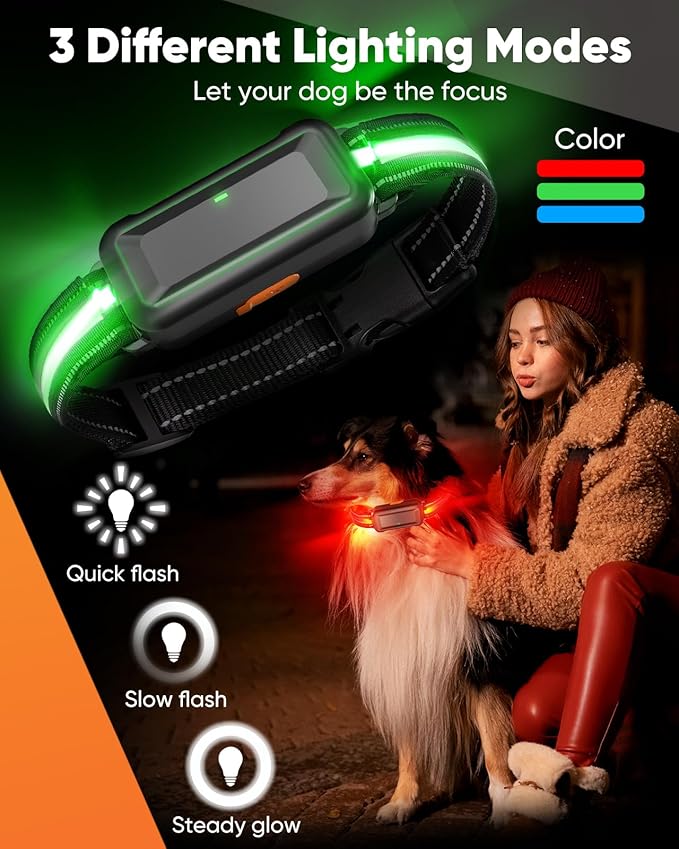 Remote Training Collar with LED Light – 3300FT Range, Rechargeable & Waterproof, Beep and Vibration Modes with Adjustable Levels, Reflective Strap for Small Medium Large Dogs