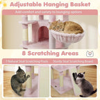 Tangkula 65 Inch Tall Pink Cat Tree, Multi-Level Cat Tower with Sisal Scratching Posts & Board, 2 Condos, 3 Plush Top Perches, Adjustable Basket, 3 Hanging Balls for Indoor Cats (Pink)