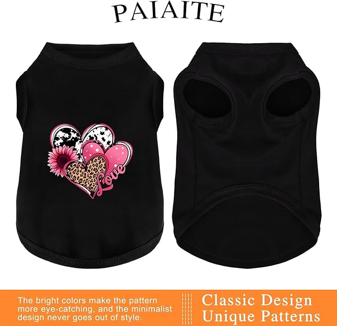 Discover Cozy Cotton Canine Wear: Soft, Lightweight, and Breathable Dog Shirt Vest with Eye-Catching Graphics (Hearts and Love), Keeping Your Furry Friend Comfy! Black XS