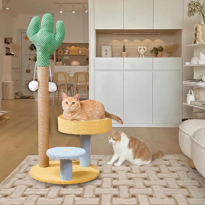 Cat Tree for Indoor Cats,Cactus Cat Climber Stand - Interactive Cat Tree Playhouse, Removable Cat Climber Stand with Space, Scratching Posts, Balls for Small Large Cats