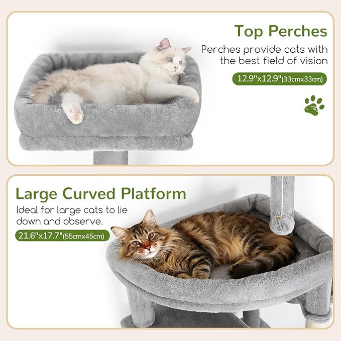 Globlazer Extra Large Cat Tree Tower for Indoor Cats Large Adult, 80in Tall Heavy Duty Cat Tree with 3 Spacious Cat Condos, Oversized Fan-Shaped Perch, 6 Full Sisal Scratching Posts, S80, Light Grey