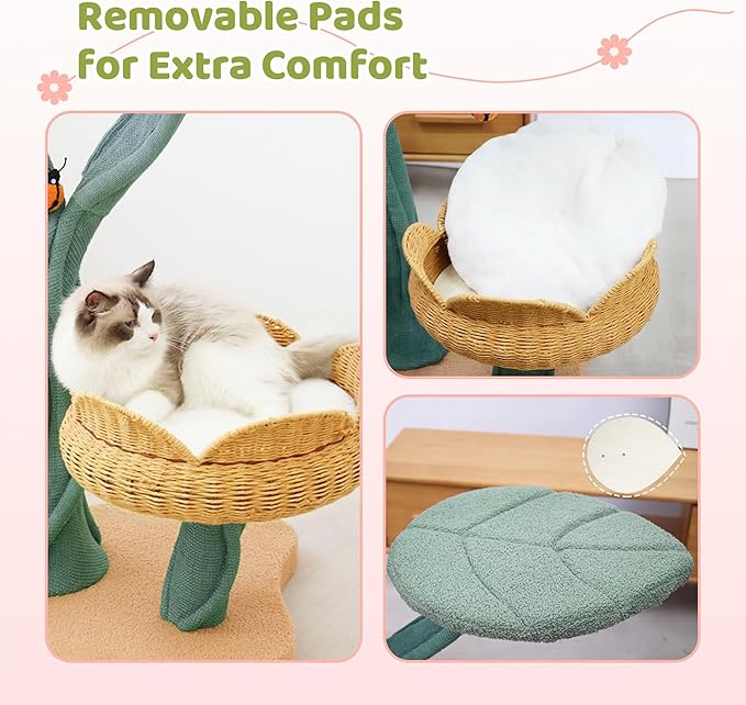 Happy & Polly Tulip Design 47.8-in Fleece Large Cat Tree (Yellow)