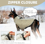 IDOMIK Warm Dog Coat with Harness, Waterproof Reflective Dog Jackets for Small Medium Large Dogs, Fleece High Collar Winter Jacket with Zipper, Pet Winter Snowsuit Clothes for Cold Weather,Khaki S