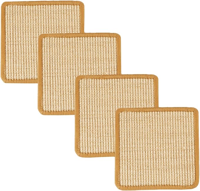 SHENGOCASE 4-Pack 10" x 10" Sisal Cat Scratching Mat Pad with Hook & Loop Tapes for Wall Couch, Window Perch, Cat Wall Furniture Shelves