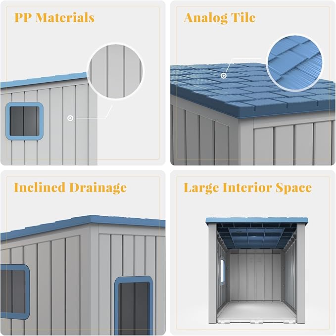 DRATO Outdoor Dog House Indoor and Outdoor Sloped Roof Resin Material with Weatherproof Roof Removable Floors for Small to Middle Sized Dogs Easy to Assemble（Blue，24.65 * 21.5 * 22.21