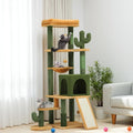 DWVO Cactus Cat Tree for Large Cats: 60" Tall with Self-Grooming Brush, Cute Kitten Climbing Tower for Indoor Kittens with Cat Condo, Top Perch, Basktet, Sisal Scratching Posts, Dangling Ball