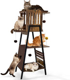 57 Inch Multi-Level Modern Cat Tree Tower with Hammock & Scratching Ramp - Wooden Heavy-Duty Cat Tower for Large Cats & Multi-Cat Households, Easy to Clean (Brown)