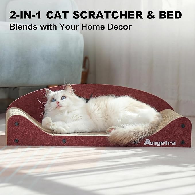 21" Cat Scratcher Bed, Scratcher Couch for Indoor Cats, Cardboard Scratcher Sofa, Durable Scratch Pad with Ball & Catnip, Furniture Protector (Brown, Medium)