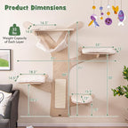 Tangkula Cat Wall Shelves, Wall Mounted Cat Tree Furniture with 4 Padded Platforms, Hammock, Sisal Scratching Mat, Removable & Washable Cushions, 5-Level Cat Climbing Steps for Wall