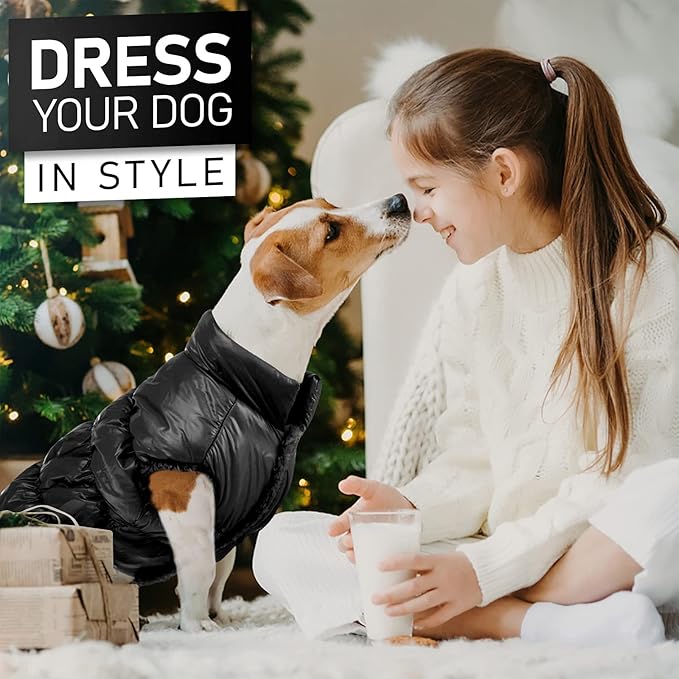 AOFITEE Dog Jacket, Dog Winter Coat, Waterproof Dogs Coats for Small Dogs, Warm Fleece Pet Snowsuit Puffer Jacket, Cozy Winter Pet Fleece Vest, Female Male Pets Cold Weather Coats, Black, XXL