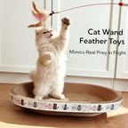 Cat Scratcher Bed with Toys, 2 Pack Oval Cat Scratcher Cardboard, Indoor Cat Scratch Bowl, Large Pad Cat Scratching Board with Catnip Fish Toy & Feather Wand for Furniture Protector