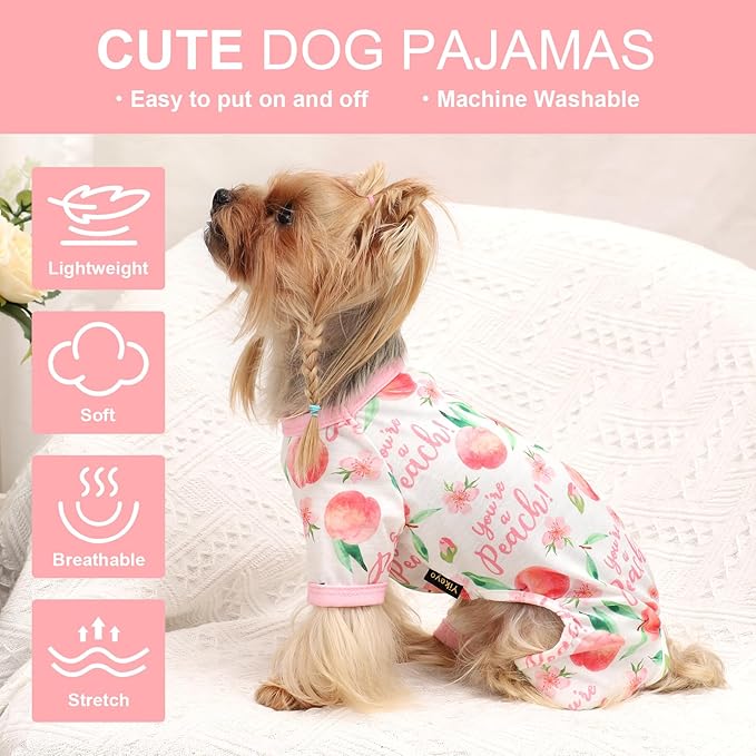Dog Pajamas Pjs Spring Summer Dog Clothes for Small Dogs Girl Boy, Soft Stretchy Tiny Chihuahua Yorkie Puppy Clothes Doggie Onesies Cat Pet Jammies Outfit, Pink Peach, XXL