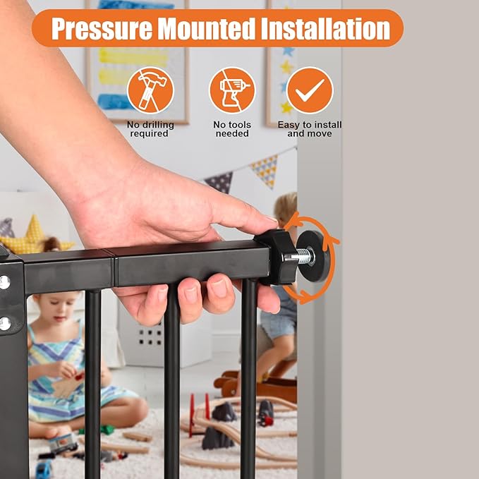 keny 29"-55" Extra Wide Baby Gate, Pressure Mounted No Drilling Dog Gate for Stairs Doorways, Easy Walk Through Safety Gate for Babies or Pets, 30" Tall, Black