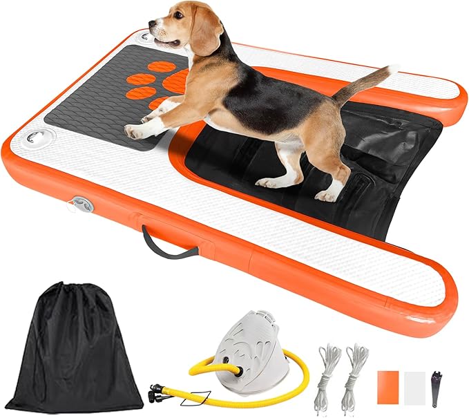 Non-Slip Floating Dog Water Ramp Ladder, Inflatable Puppy Dock Platform for Pool Lake Boat, Holds Up to 180LBS