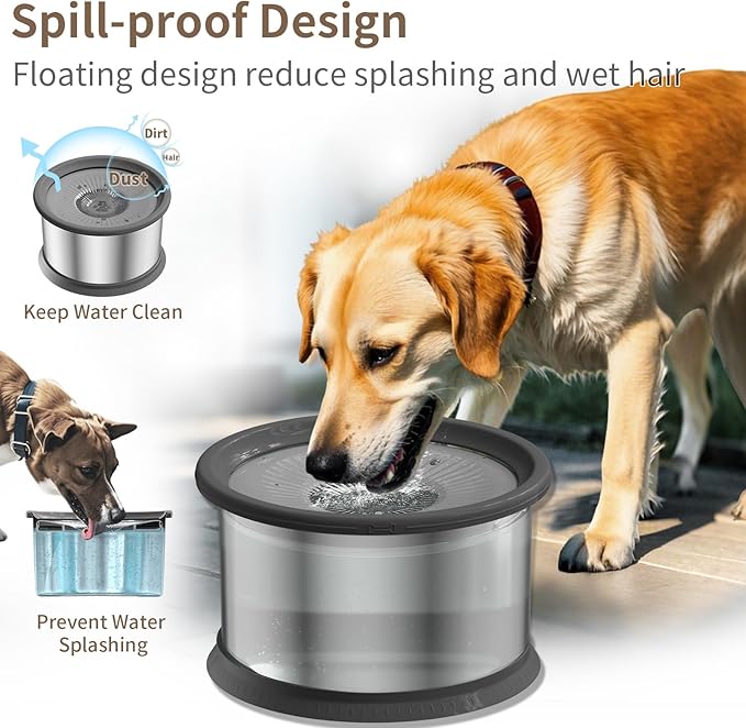 3.5L Dog Water Bowl No Spill 118oz Stainless Steel Water Bowl for Dogs No Splash Slow Water Feeder with Anti-Slip Mat for Messy Drinkers 3.5L+2 Filters