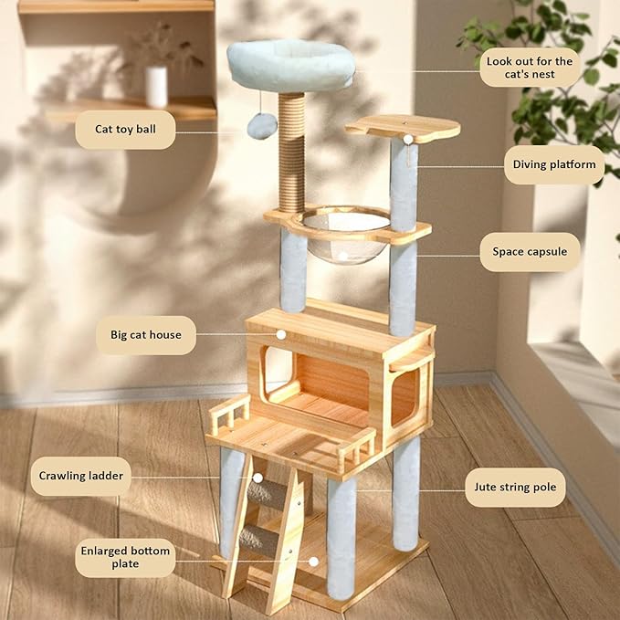 Cat Scratch Tower | Tall Cat Tower with Top Perch, Clear Hammock | Pet Supplies, Modern Cat Tower, Pet Activity Tree for Indoor Cats Kittens