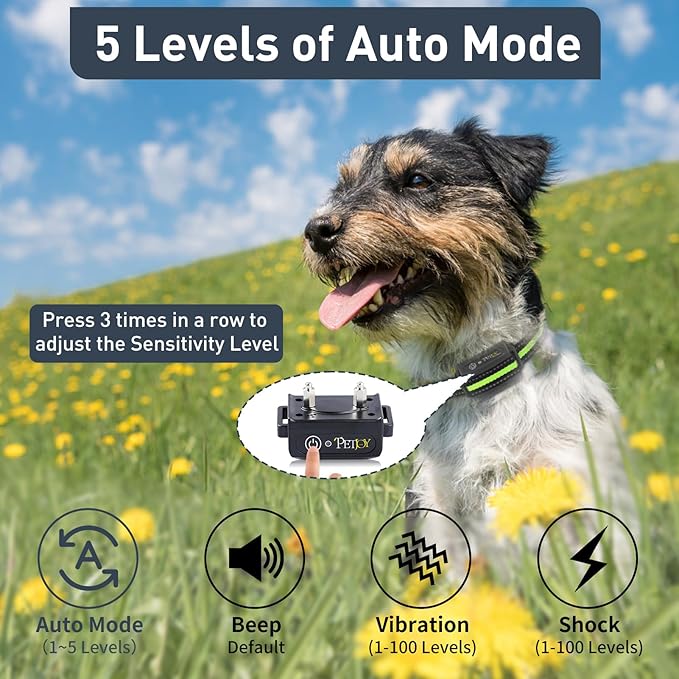 PetJoy Dog Bark Collar with Remote, Bark and Training Collar 2-in-1, Auto Bark Collar with Safe Shock (Level 1-100), Vibration (Level 1-100), Auto Mode (Sensitivity 1-5) and Beep