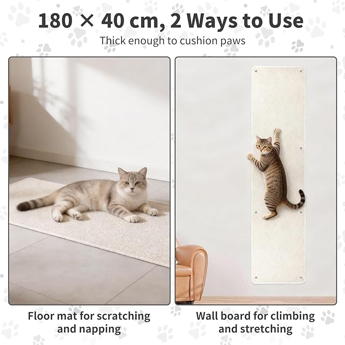 71" X 15.8" Thickened Cat Wall Climbing Carpet, Extra Large Cat Wall Scratcher Mat Imitation Sisal Wall Mounted Cat Scratcher with 16 pcs Fixed Nails for Indoor Furniture Couch Sofa Protection(White)