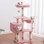 Heybly Cat Tree with Toy, Cat Tower Condo for Indoor Cats, Cat House with Padded Plush Perch, Cozy Hammock and Sisal Scratching Posts, Skin Pink HCT004SP