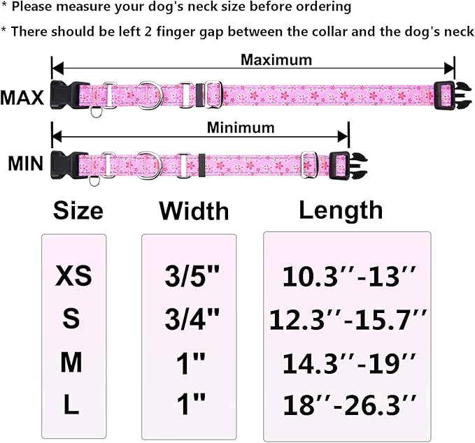 Reflective Martingale Collar for Dogs with Quick Release Buckle Cute Girl Female Flower Dog Collars (Pink Floral, Medium)