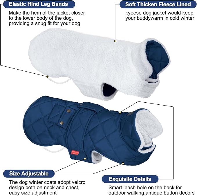 KYEESE Dog Coat Soft Dogs Jacket with Pocket Warm Pet Winter Puffer Coat with Leash Hole Waterproof Pets Clothes for Cold Weather Thick Dog Coats for Medium Dogs Windproof Pet Sweater