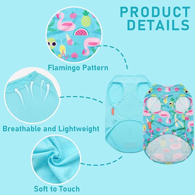 KYEESE 2Pack Dog Shirt, Lightweight Sun Protection Dog T Shirts for Large Dogs Boy Girl, Breathable Mesh Tank Top Sleeveless Pet Reflective Vest, Soft Summer Dogs Clothes, Flamingo+Blue, 3XL