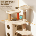 【Tank-Sturdy Tower】 PetDance Heavy Duty Cat Tree for Cats Fits Kittens to XL Maine Coons, Cat Tower with Scratching Posts, Cat Climber with 3 Spacious Hideaway, Beige
