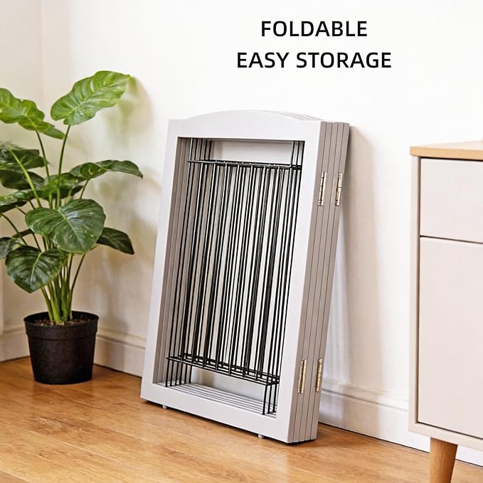 Dog Fence Indoor,Dog Gate Indoor for Doorway pet gate -6-Panel Freestanding, Hallways, House or Stairs -120x24-Inch Retractable Foldable Expandable Wood Pet by SFJC (Grey) ﻿