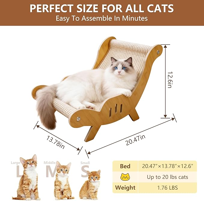 Large Sisal Cat Scratcher–Indoor Cat-Specific Bed & Scratching Pad Combo Lounger,Durable Scratching Mat,Non-Shedding Material