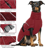 Queenmore Small Dog Coat, Winter Jacket, Waterproof Puffy Snowsuit, Adjustable Reflective Fleece Lining Warm Padding Parka for Cold Weather, Red S